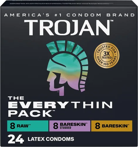 Vista 24 de Trojan Bareskin - Preservativos finos, paquete variado Everythin, condón de látex lubricado, 10