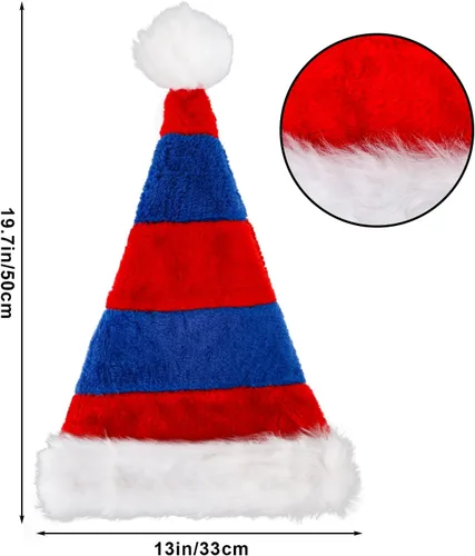 Vista 2 de LOMIMOS Sombrero de Papá Noel de Navidad, sombrero de felpa de terciopelo azul y rojo para adultos, decoración del hogar, suministros de fiesta