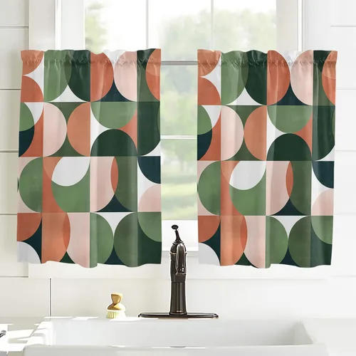 Vista 70 de Cortinas de cocina de Navidad, cenefa semitransparente ajustable con lazo, muñeco de nieve, copo de nieve, bolsillo para barra, tratamiento