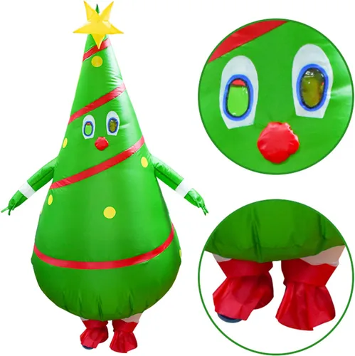 Vista 3 de Disfraz inflable de árboles de Navidad, color verde, traje inflable para cosplay, disfraz de Navidad, traje de Navidad
