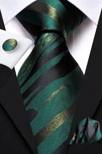 Vista 2 de Hi-Tie Corbatas de seda tejida para hombre con bolsillo cuadrado y gemelos
