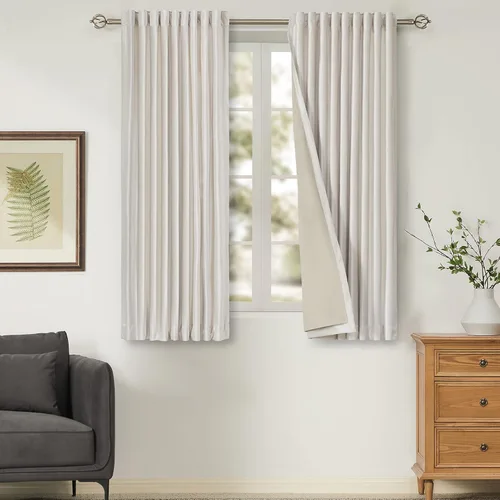 Vista 44 de Cortinas opacas de terciopelo de felpa negras de 63 pulgadas de largo para dormitorio, juego de 2 paneles de forro con bolsillo para barra, pestaña