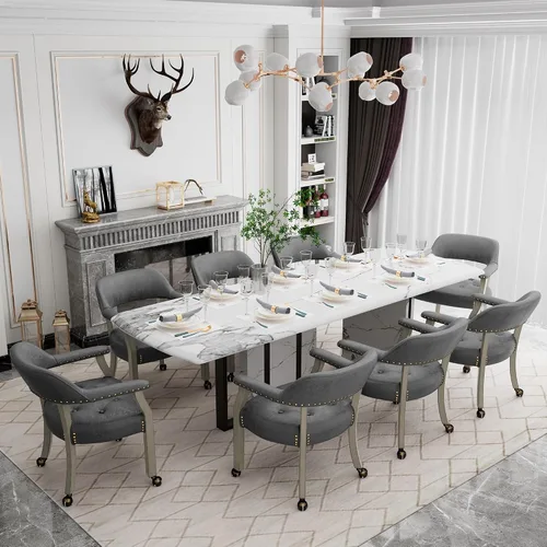 Vista 40 de Juego de 2 sillas de comedor con ruedas, poliuretano gris antiguo Gris (Antique Grey)