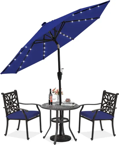 Vista 60 de ABCCANOPY Sombrillas solares duraderas para patio con 24 luces LED de 7.5 pies con 6 varillas resistentes (borgoña)