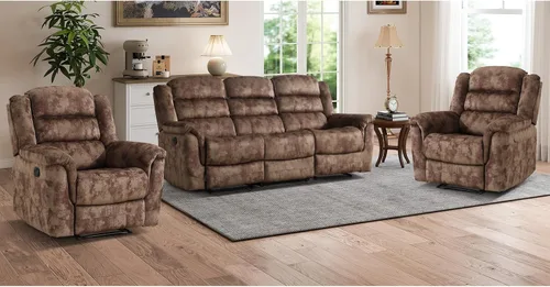 Vista 15 de EBELLO - Silla reclinable manual, sofá reclinable de tela suave con apoyabrazos y respaldo acolchado para sala de estar, dormitorio, color marrón