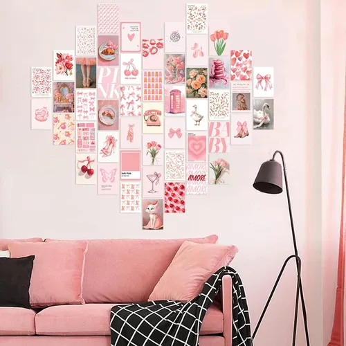 Vista 6 de Uniro Estética de decoración de habitación de coqueta, 50 piezas de decoración de pared de coqueta rosa, pósteres de coqueta, decoración estética