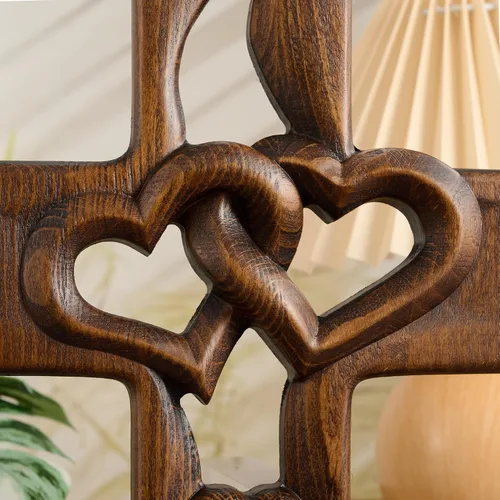 Vista 6 de BGCOPPER Cruz de matrimonio Decoración de pared Cruz de pared de corazón entrelazado de madera Retro