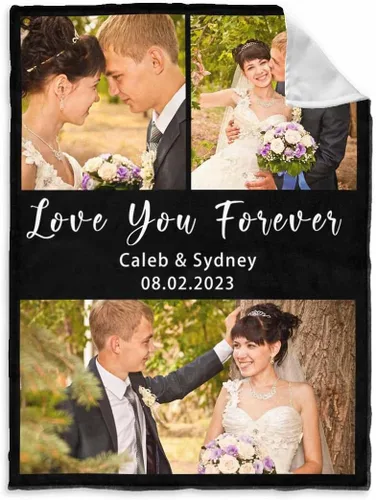 Vista 33 de InterestPrint Manta de fotos personalizada para pareja, novio, novia, manta personalizada de 6 fotos, manta personalizada de aniversario y boda