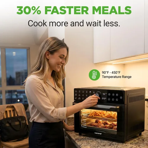 Vista 6 de NutriChef Freidora de aire y horno de 32 cuartos Freidora de aire digital con 20 ajustes preestablecidos, doble cocción, asador, horneado y más