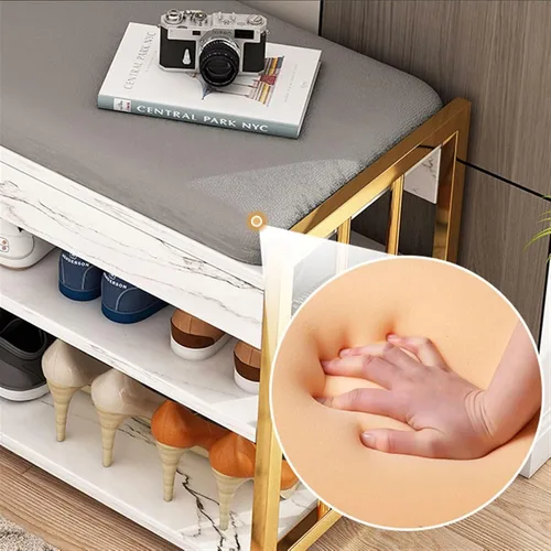 Vista 4 de NgAnoh Zapatero para el hogar, banco de zapatos pequeño, muebles de sala de estar, zapatero de 3 niveles con almacenamiento de botas, organizador