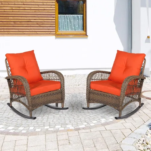 Vista 11 de Mecedora de mimbre para exteriores, silla mecedora de ratán para patio con marco de acero, silla mecedora para césped, muebles de patio, mimbre Beige