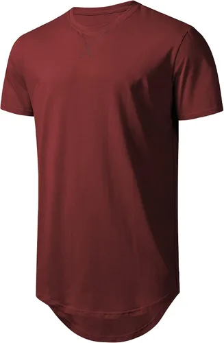 Vista 2 de LETAOTAO Camiseta hipster de línea larga para hombre, corte caído, festoneada, cola larga, ajustada, culturismo, gimnasio, entrenamiento muscular