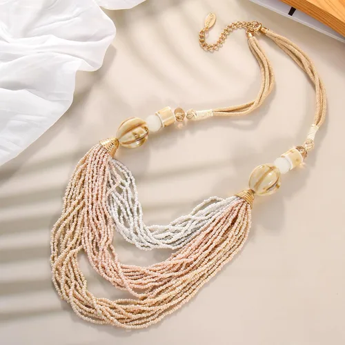 Vista 5 de Bocar Collar para mujer, collar largo de cuentas de varias capas, collar hecho a mano, collar de cadena de eslabones largos, regalo de joyería
