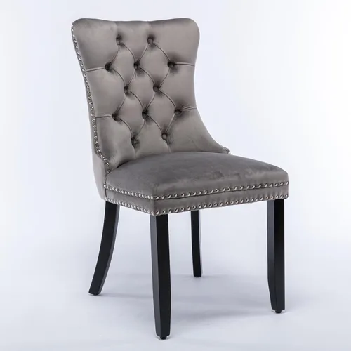 Vista 4 de Juego de 2 sillas auxiliares copetudas para comedor y cocina, con respaldo alto, tapizada de terciopelo contemporáneo de alta gama, con patas