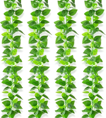 Vista 10 de BLEUM CADE 2 enredaderas falsas con hojas de potos sintéticas, guirnalda de hiedra artificial, plantas artificiales para dormitorio, sala de estar
