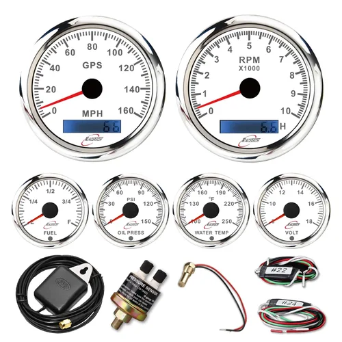 Vista 13 de RACETECH Juego de instrumentos de calibre 6 120 MPH 8000 RPM - esfera negra Negro