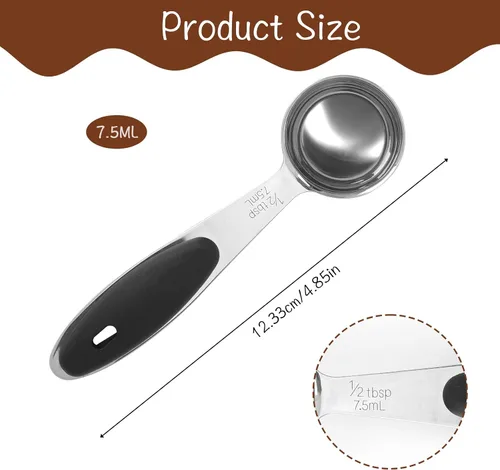 Vista 2 de Cucharas medidoras de acero inoxidable – 1/2 cucharada, 1/32 taza, cuchara pequeña para café, mango incluido