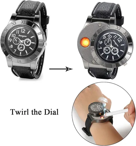 Vista 2 de JewelryWe Reloj de pulsera de cuarzo para hombre, con carga USB, resistente al viento, para Navidad