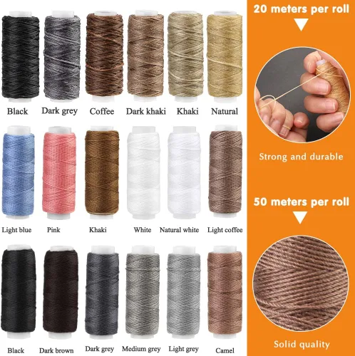 Vista 3 de BUTUZE Kit de reparación de tapicería, kit de costura de cuero, hilo de coser, hilo encerado, agujas de coser a mano resistentes, punzón de costura