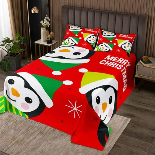 Vista 26 de Manfei Juego de colcha de Navidad para niños, tamaño individual, diseño de pinos de dibujos animados, decoración de habitación de niños y adultos