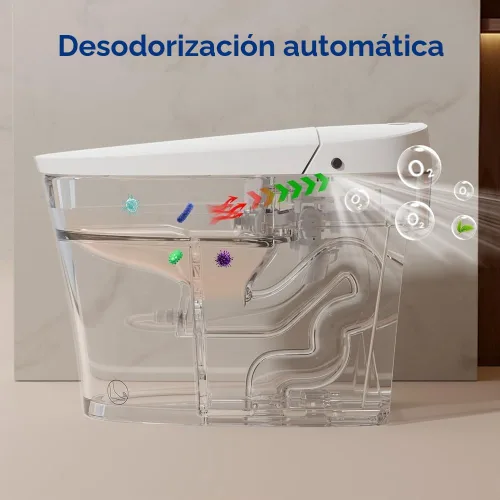 Vista 8 de EPLO Inodoro inteligente, bidé de una pieza para baños, inodoro moderno alargado con agua caliente, doble descarga automática, operación con sensor