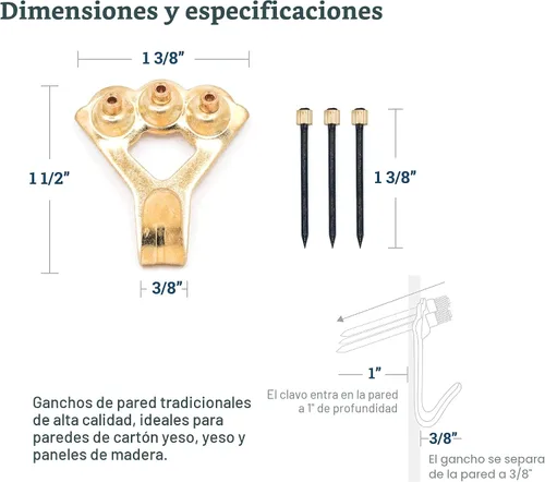 Vista 3 de Perchas de fotos de 100 libras, paquete de 10 con clavos, ganchos para colgar cuadros, accesorios para colgar cuadros, ganchos o colgadores