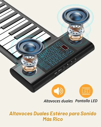 Vista 4 de KONIX Piano enrollable de 61 teclas, piano portátil mejorado para principiantes con Bluetooth/MIDI, teclado de piano enrollable de silicona