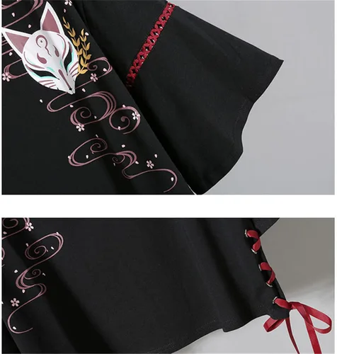 Vista 6 de Conjunto de ropa de verano de anime para mujer, diseño de cinta roja japonesa de Lolita