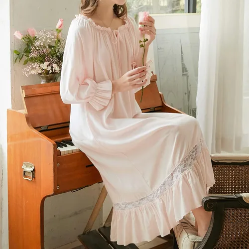 Vista 2 de Homgro Camisón victoriano de manga larga para mujer, camisón vintage de otoño