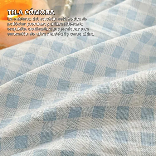 Vista 4 de Funda de futón para colchón de suelo japonés, color azul claro, tamaño individual Azul claro Gingham