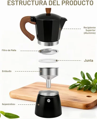 Vista 8 de Cafetera de café para estufa, cafetera de expreso de 3 tazas, olla de moka de aluminio, percolador de 5 oz 150 ml, fácil de preparar para estufas
