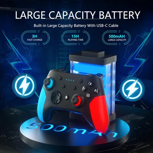 Vista 4 de Controlador de interruptor para Nintendo Switch, controlador Switch Pro para interruptor inalámbricoSwitch Lite remoto con doble vibración, eje