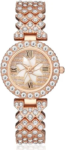 Vista 2 de ADSBIAOYE Relojes de pulsera de lujo para mujer, reloj de pulsera de diamante, reloj de cuarzo casual de moda para mujer 01 oro rosa.