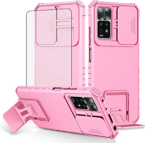 Vista 10 de Asuwish Funda de teléfono para Xiaomi Redmi Note 11 Pro 4G/5G con protector de pantalla de vidrio templado y cubierta de cámara deslizante Soporte