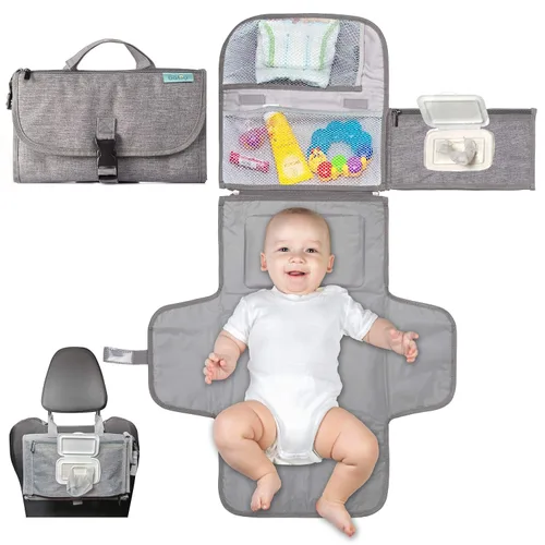 Vista 15 de Kopi Baby Cambiador de pañales portátil, bolsa de viaje para cambiador de pañales para bebé con bolsillo para toallitas, cambiador portátil