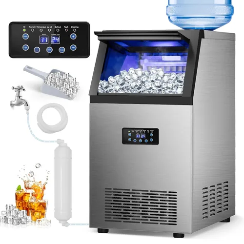 Vista 20 de Máquina de hielo debajo del mostrador, 95 libras/día con contenedor de almacenamiento de 35 libras, 40 cubos en 10 minutos, puerta reversible