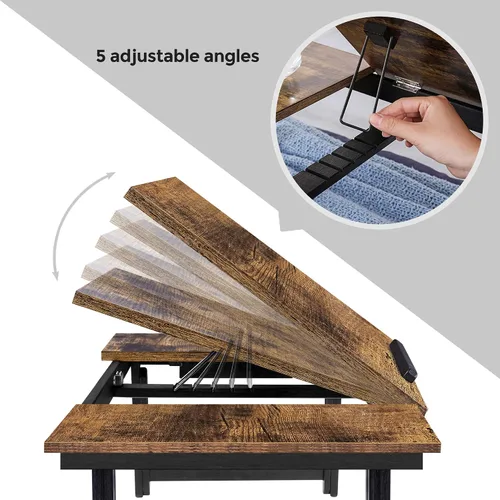 Vista 6 de SONGMICS ULLD110B01 - Mesa de escritorio para laptop, bandeja para cama o sofá, desayuno, parte superior inclinable ajustable, para diestros
