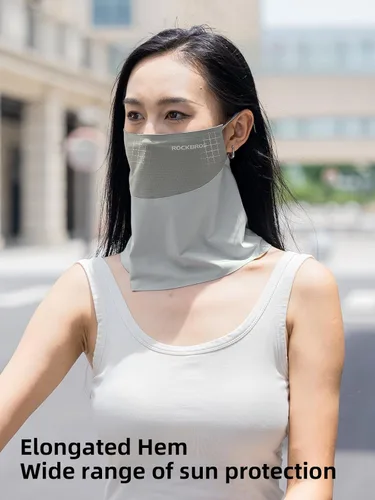 Vista 5 de ROCKBROS Polaina refrescante para el cuello, bufanda, cubre la cara con bucles para las orejas, transpirable, protección solar UV, pasamontañas