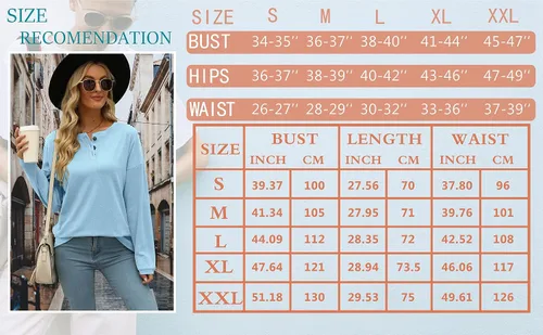 Vista 5 de Sudaderas casuales para mujer, camisetas Henley de manga larga con botones