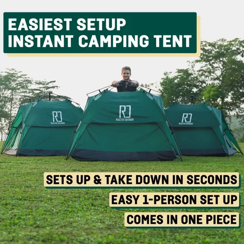 Vista 4 de Reactive Outdoor Tent - 3 Second Tent - 3 Sec Instant Pop Up Tent - Easy and Quick Setup Camping Tent - 1 Person Setup Waterproof Double Layer
