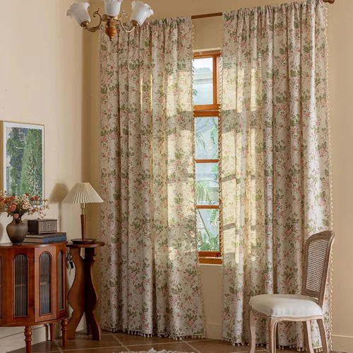 Vista 20 de Cortinas florales de granja semiopacas para sala de estar, de 63 pulgadas de largo, mezcla de lino y algodón, paneles de cortina de ventana cortos