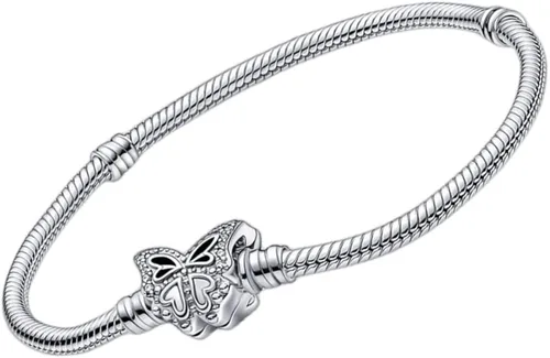 Vista 2 de BEEUVIP Pulsera de plata de ley 925 con cierre de circonita cúbica transparente pulsera de cadena de serpiente pulseras básicas con dijes