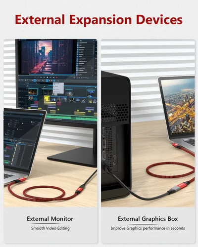 Vista 5 de RIITOP Cable de extensión USB4 de 40 Gbps [2.6 pies, en ángulo], USB tipo C 4.0 macho a hembra, cable en ángulo de 90 grados, compatible