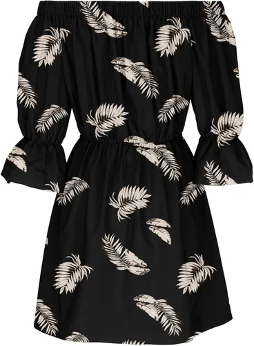 Vista 4 de Vestidos de talla grande para mujer, casual, sexy, con un hombro, cintura media, estampados, manga con volantes, vestido acampanado