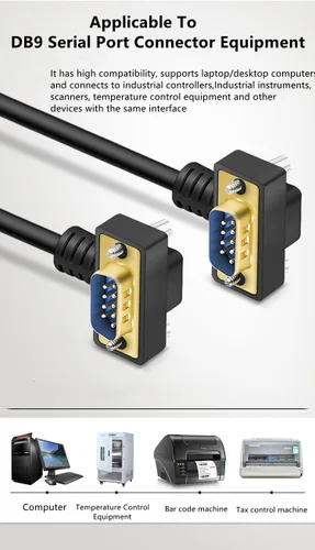 Vista 3 de DB9 RS232 Cable de puerto serie de ángulo recto macho a hembra 9 pines chapado en oro RS232 COM Cable de conexión (16.4 ft)