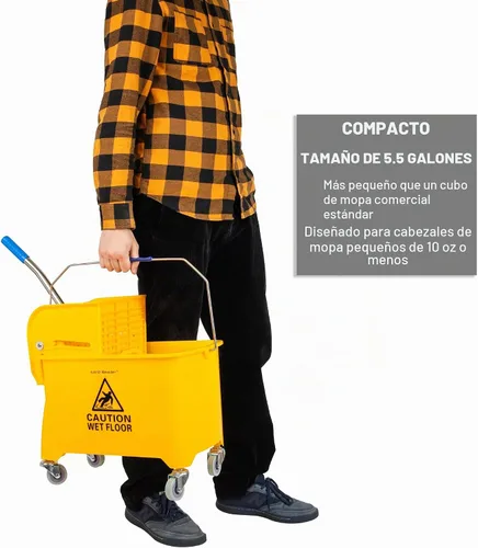 Vista 7 de Mind Reader Cubo para trapeador con escurridor, 22 cuartos (5.5 galones), limpieza de pisos, mango, ruedas, 16.25"L x 10.75"W x 24.5"H, amarillo