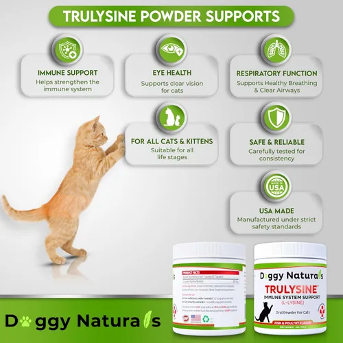 Vista 5 de Trulysine L-lisina para gatos Polvo oral de apoyo inmunológico de 4 oz/100 g – Gatos y gatitos de todas las edades, estornudos, secreción nasal