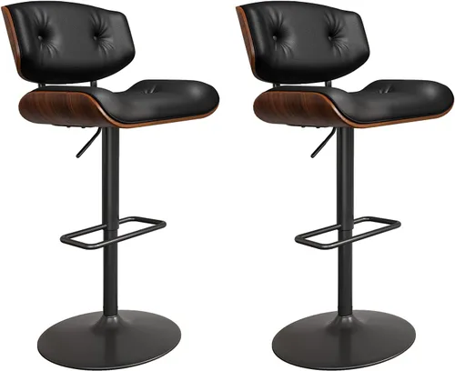 Vista 8 de LUXOAK Juego de 2 taburetes de bar modernos, taburetes giratorios ajustables con respaldo, asiento ancho y profundo, taburetes ergonómicos de piel