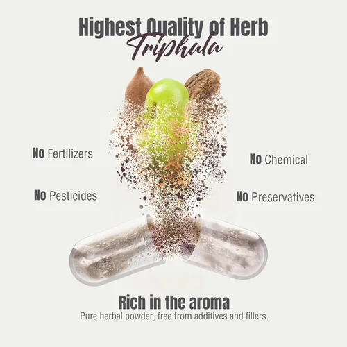 Vista 9 de Herbsforever Triphala Cápsulas Extracto Ratio (8:1) 40% Amla, Haritaki & Bibhitaki para desintoxicación, limpieza y rejuvenecimiento diarios* 60