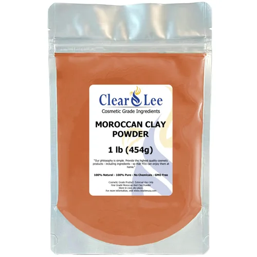 Vista 4 de ClearLee Polvo de arcilla roja marroquí de grado cosmético, polvo natural 100% puro, ideal para desintoxicación de la piel, rejuvenecimiento y más